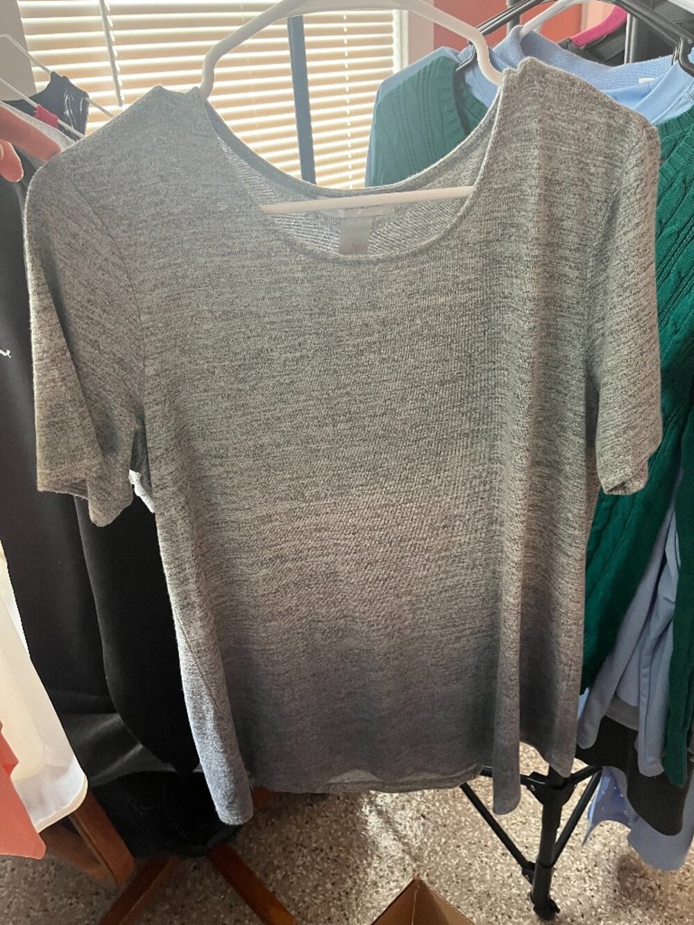 Christopher & Banks Heather Gray Short-Sleeve Knit Top Size L